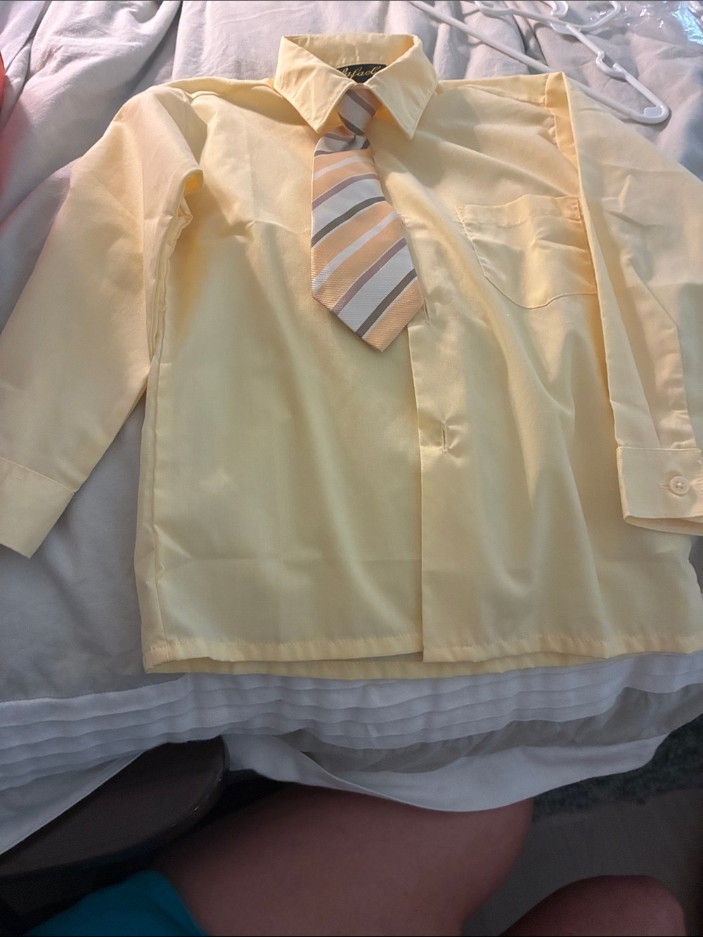 Boys Yellow Button-Down Dress Shirt with Tie